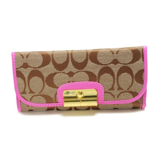 Coach Kristin In Signature Large Pink Wallets DVP | Women - Click Image to Close